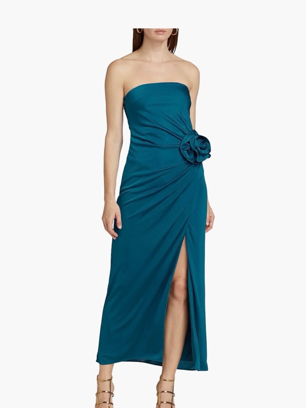 ML Monique Lhuillier Dress NWT Size: 12 Corinne Strapless Rosette Midi-Dress